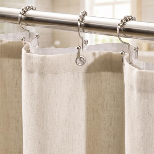 3 in 1 Linen Shower Curtain with Liner and 12 Double Glide Hooks 72 x 72 | Thick linen-poly blend, detachable waterproof liner, smooth-glide hardware, textured boho finish for a complete setup