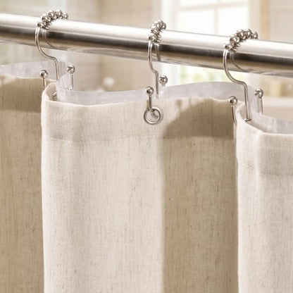 3 in 1 Linen Shower Curtain with Liner and 12 Double Glide Hooks 72 x 72 | Thick linen-poly blend, detachable waterproof liner, smooth-glide hardware, textured boho finish for a complete setup