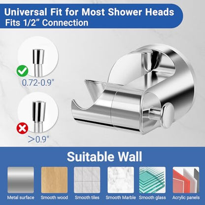 Suction Cup Shower Head Holder Wall Mount, Removable Handheld Shower Head Holder with Side Hook, Adjustable Vacuum Suction Shower Wand Holder (Black) (Chrome) - color: Chrome