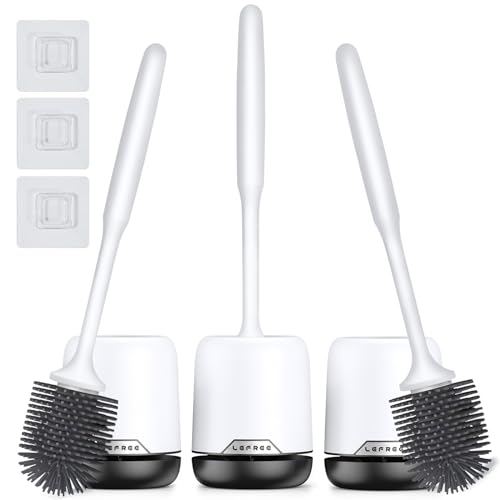 3 Pack Silicone Toilet Bowl Brush and Holder Set with Ventilated Holder, Floor Standing & Wall Mounted Toilet Scrubber - color: Black, size: 3 Pack