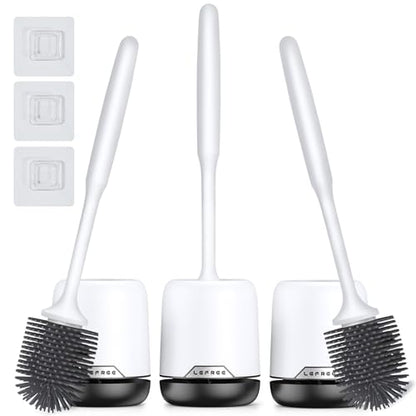 3 Pack Silicone Toilet Bowl Brush and Holder Set with Ventilated Holder, Floor Standing & Wall Mounted Toilet Scrubber - color: Black, size: 3 Pack