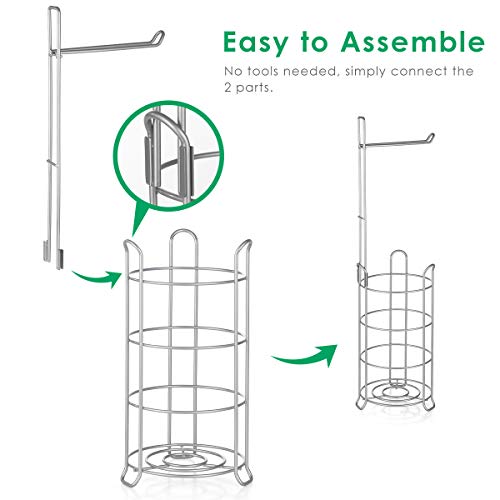 TomCare Toilet Paper Holder Stand Free Standing, Holds 4 Mega Rolls, Silver | Tool-Free Assembly, Detachable Metal Wire Frame, Powder-Coated Finish, Easy Storage and Flexible Bathroom Placement - color: Silver Grey, size: Standard