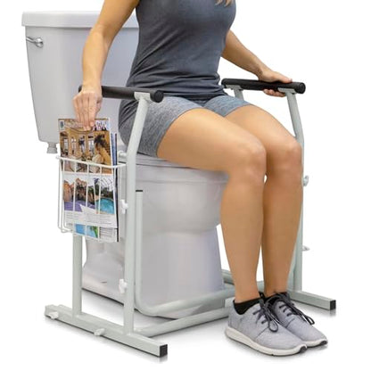 Vive Toilet Safety Rail with Arms - 300LBS Support Frame with Handles | Seniors, Elderly, Handicap & Disabled - Grab Bar Handrail - Bathroom Riser Assistance Aid - Stand Alone Lifter to Help Stand