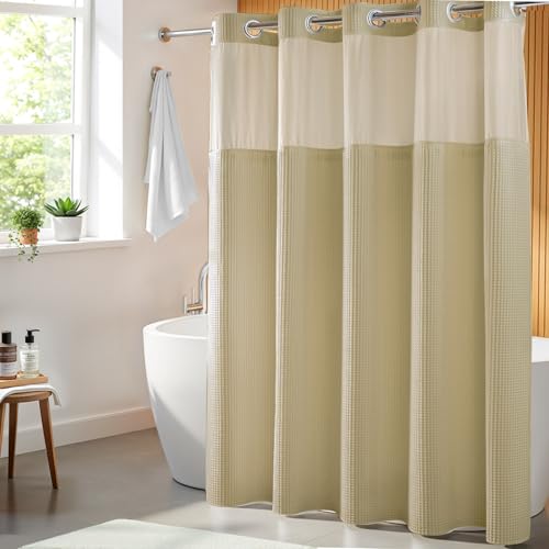 River Dream Linen Cotton Blend Fabric Shower Curtain Set with Liner, 71x74 | Waffle Weave, No Hook Needed, with Snap in Replacement Liner, Top Sheer Window, Hotel Quality Fabric for Bathroom - color: Linen, size: 71"W x 74"L (Pack of 1)