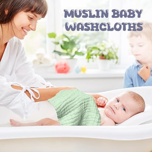 20 Pcs Baby Muslin Washcloth 12 x 12 Inch 100% Cotton Soft and Absorbent Muslin Washcloth Burp Cloth Wipe Newborn Face Towel for Baby Boy Girl Sensitive Skin(White, Light Green, Green) - color: White, Light Green, Green
