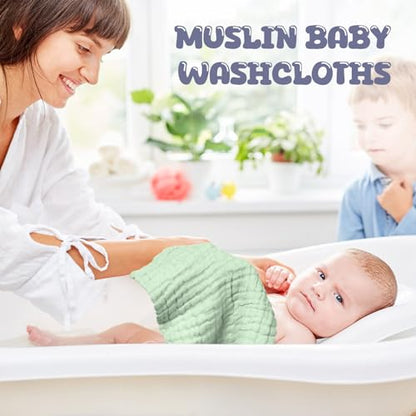 20 Pcs Baby Muslin Washcloth 12 x 12 Inch 100% Cotton Soft and Absorbent Muslin Washcloth Burp Cloth Wipe Newborn Face Towel for Baby Boy Girl Sensitive Skin(White, Light Green, Green) - color: White, Light Green, Green