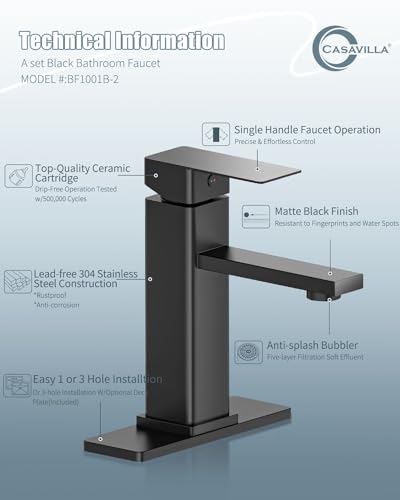 Bathroom Faucet Set with Pop Up Drain, Single Handle Black Bathroom Sink Faucet with Deck Plate, Farmhouse RV Vanity Faucets for Sink (1 Hole or 3 Holes) - color: 1.Matte Black, style: Short