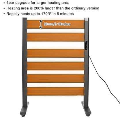 Towel Warmer for Bathroom, 6-Bar, Upgraded Extra-Wide Heating Area, Built-in Timer and Temperature Adjustment, Overheating Protection. Large Free-Standing Heated Towel Rack，Matte Black