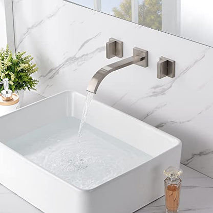 sumerain Brushed Nickel Bathroom Faucet Wall Mount Lavatory Faucet with Rough in Valve - color: Brushed Nickel
