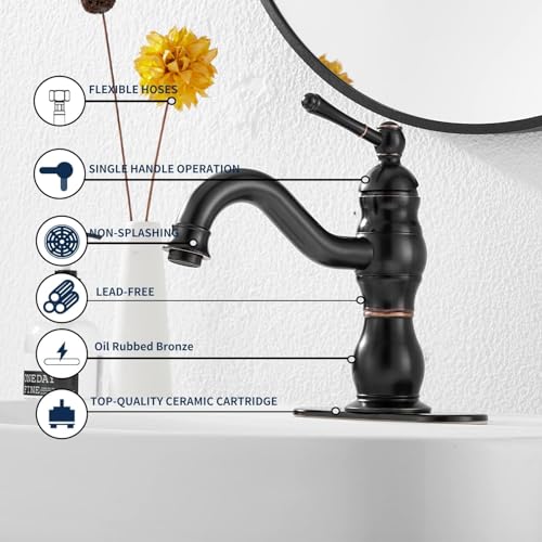 Oil Rubbed Bronze Bathroom Faucet Single Handle One Hole Bathroom Vanity Faucet Basin Mixer Tap Matching Pop Up Drain with Overflow - color: Bronze, size: Short