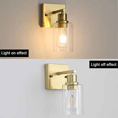 1-Lights Gold Bathroom Light Fixture, Brushed Brass Vanity Light with Clear Glass Shade, Modern Bath Wall Lights for Living Room, Hallway, Bedroom - color: Gold 1-Light
