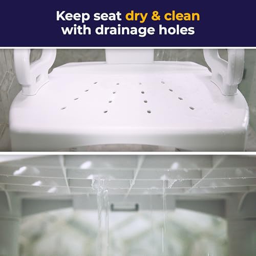 Drive Medical Shower Chair with Back and Arms, White, 350 Lb Capacity | Bathroom Bench Offers Back and Arms with Suction Tip Legs for Added Stability and 350 Lb Weight Capacity