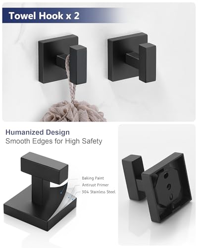 Matte Black Bathroom Accessories, Toilet Paper Holder, Towel Ring & Hooks | Lairuier Bathroom Hardware Set, Toilet Paper Holder Set SUS304 Stainless Steel Bath Hand Towel Ring for Bathroom Wall Mounted - color: Matte Black