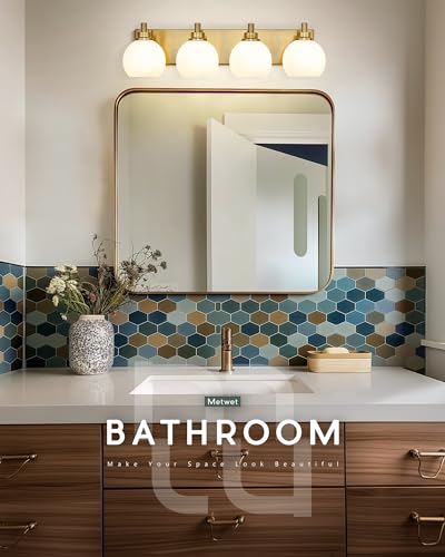 4-Light Brushed Gold Bathroom Vanity Light, Milk White Glass Globes | 26" modern bathroom light fixtures over mirror, E26 base, bulbs not included, VL195-BG-ML-4 - color: Brushed Gold, Milk Glass, size: 4-light