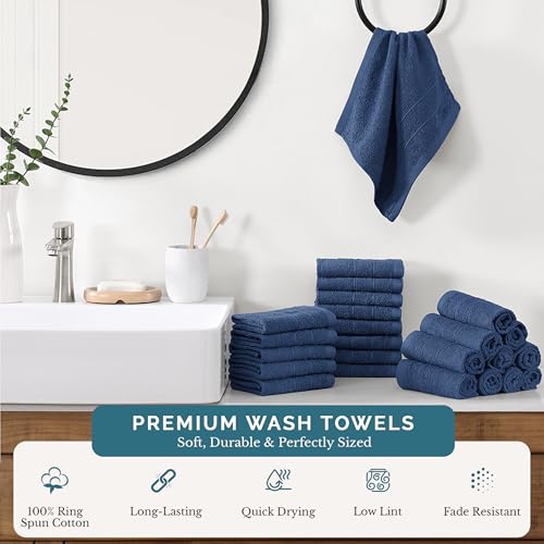 Casa Platino Cotton Washcloths 100% Cotton 24 Pack - Navy Blue | OEKO-TEX Standard 100 Cotton - Soft Cotton 12x12 Wash Cloths for Bathroom, Face & Body - color: 06: Navy Blue, size: 24 Piece Wash Cloth