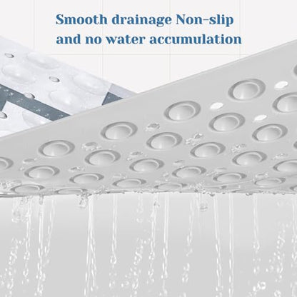 Blue Black Bath Tub Mat Non Slip, Modern Geometric Large Washable Shower Mats with Drain Holes and Suction Cups,40 X 16 Inch - color: Blue Black