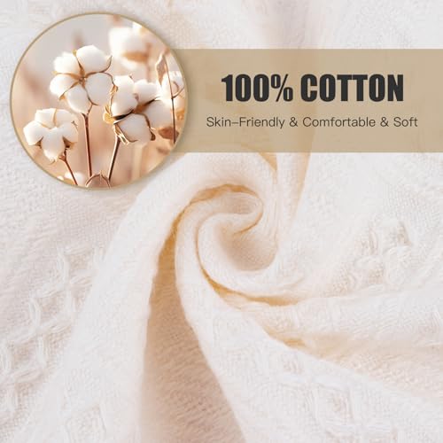 Boho Bathroom Decor Hand Towel 4 Pack 100% Turkish Cotton 14 x 30 Inch Boho Kitchen Hand Towel Guest Tea Gift (Beige) - color: Cream White