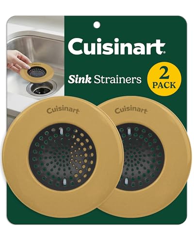 Cuisinart Stainless Steel Kitchen Sink Drain Strainer, 2-Pack, 4.35" | Fits standard 3.5in drains, silicone base and mesh, scratch-safe on steel or porcelain, enamel-coated to resist rust - color: Gold