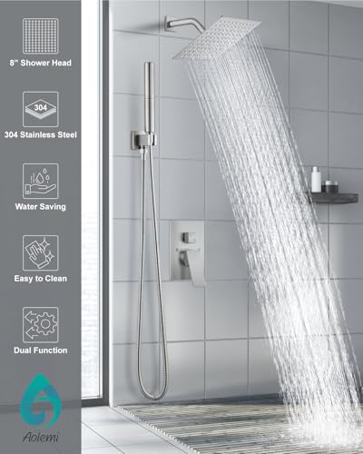 Aolemi Shower System with Rain Head and Handheld,8-Inch,Brushed Nickel | High-Pressure Shower Faucet Set with Dual-Function Handheld,Rough-In Valve,1.8 GPM,Wall-Mount Trim Kit - color: Brushed Nickel, size: 8 Inch