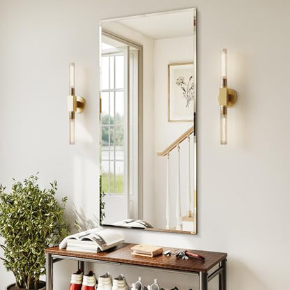 Frameless Bathroom Mirror 24"x48", Beveled Bathroom Mirror | 4mm Tempered Glass Shatterproof Wall Mount Mirrors for Entryway Vanity Bathroom Bedroom, Hangs Horizontally or Vertically - size: 48"L x 24"W