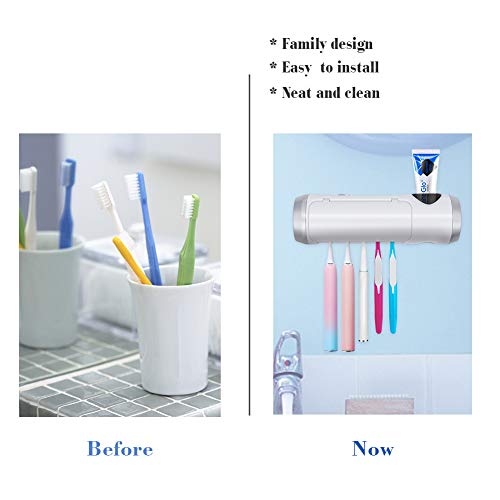 Toothbrush Holder Cleaner with Fan Drying Function, 5 Slots, 6-Minute Timer | Rechargeable Wall-Mounted Holder; Fits Sonic And Manual Toothbrushes