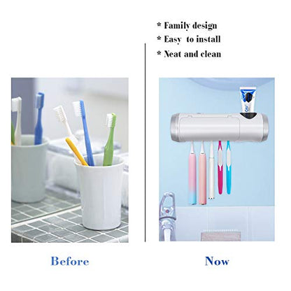 Toothbrush Holder Cleaner with Fan Drying Function, 5 Slots, 6-Minute Timer | Rechargeable Wall-Mounted Holder; Fits Sonic And Manual Toothbrushes