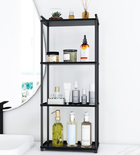 VOTZAAQ Matte Black 4 Tier Bathroom Organizer Countertop, Stainless Steel Perfume Tray and Vanity Countertop Shelf, Makeup Skin Care Bathroom Organizers and Storage for Dresser, Kitchen - style: 4Tiers