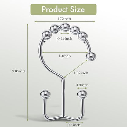 Shower Curtain Hooks Rings, Rust-Resistant Stainless Steel Double Shower Curtain Hooks, Shower Hooks for Shower Curtain and Liner Bathroom, Set of 12, Chrome - color: Polished Chrome, style: Double Hooks