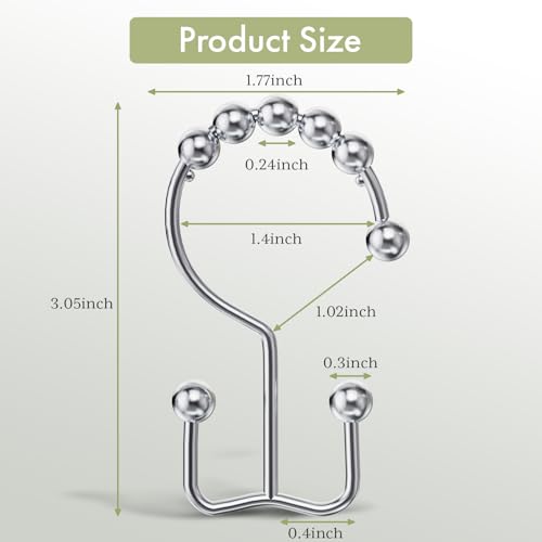 Shower Curtain Hooks Rings, Rust-Resistant Stainless Steel Double Shower Curtain Hooks, Shower Hooks for Shower Curtain and Liner Bathroom, Set of 12, Chrome - color: Polished Chrome, style: Double Hooks
