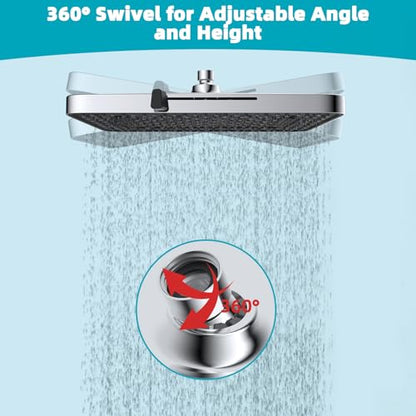 Hibbent cUPC Certified 5 Spray Modes Shower Head, 13'' High Pressure Large Rainfall Shower Head, High Flow Waterfall Bathroom Fixed Showerheads with Adjustable Swivel Ball Joint, Chrome - color: Chrome, style: Square 13''