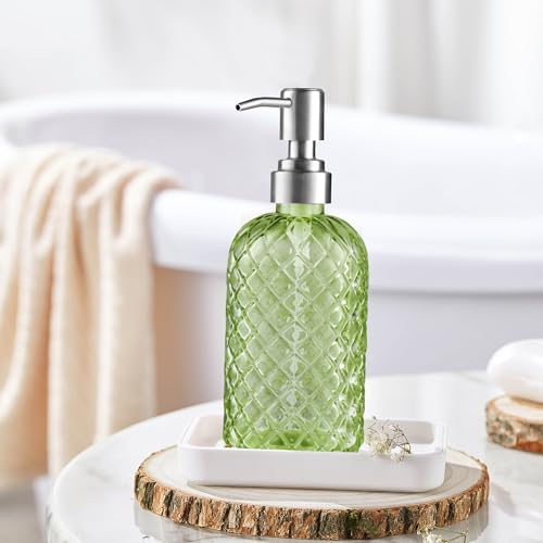 Kaishun Refillable Glass Soap Dispenser (2PC) for Hand Soap & Lotion, Green - color: Green (2 Pack)