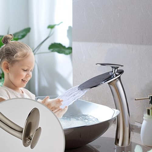 Chrome Waterfall Bathroom Faucet Tall Body and Pop Up Drain Assembly - color: Chrome, size: Tall Body