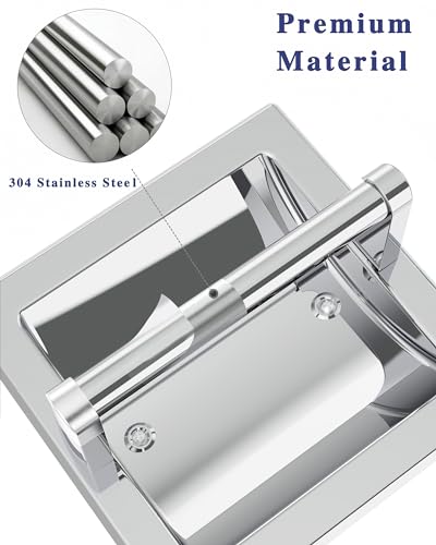 Chrome Recessed Toilet Paper Holder Wall Mounted 304 Stainless Steel | Polished Finish Post Pivoting Design Easy to Change Roll, in Wall Toilet Paper Holder for Mega Roll Waterproof & Rustproof - color: Chrome