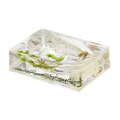 5 Piece Acrylic Liquid 4D Floating Motion Bathroom Vanity Accessory Set Garden Botanic Green Plants Toothbrush Holder, Tumbler, Soap Dispenser, Soap Dish, Toiletbrush Holder Set - size: 5-piece, style: Green Plants