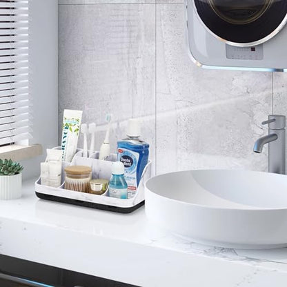 GFWARE Marble Bathroom Countertop Organizer - Detachable 7 Slots Kids Electric Toothbrush and Toothpaste Holde Drainage for Bathroom Accessories Organization Counter Vanity Storage, Black | Detachable 7 Slots Kid Electric Toothbrush and Toothpaste Holder,