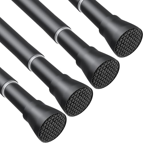 Tension Curtain Rod Black Tension Rod 28 To 48 Inch Spring Curtain Rod Non Slip Tension Rods 4Pcs For Windows No Drilling Adjustable Tension Rods of Curtain Window Closet Kitchen Wardrobe - color: Black, size: 28-48 inch 4pcs