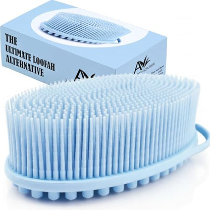 Avilana Premium Silicone Body Scrubber - Trusted Since 2017 - SGS Certified Food Grade Dual Sided Bath Brush, Quick-Dry Exfoliating Loofah Alternative, Massage Brush Sensitive Skin Women Men - color: Blue, size: Massage