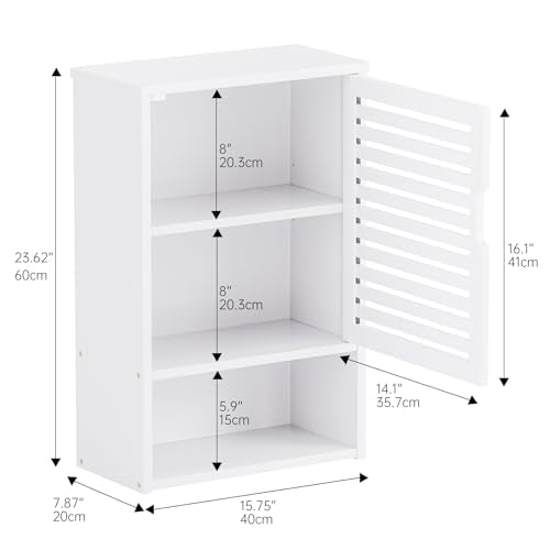 HITNET Bathroom Cabinet Over Toilet, White Medicine Cabinet, Hanging Cupboard with Single Door and Open Bottom Shelf, Wall Mounted Bamboo Storage Organizer - color: White
