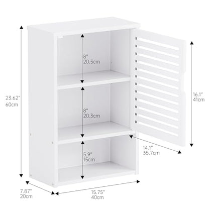 HITNET Bathroom Cabinet Over Toilet, White Medicine Cabinet, Hanging Cupboard with Single Door and Open Bottom Shelf, Wall Mounted Bamboo Storage Organizer - color: White