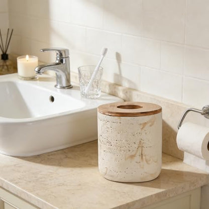 Natural Travertine Textures Beige Mini Trash Can with Bamboo Lid,Small Countertop Trash Can for Bathroom, Kitchen, Vanity, Desk Trash Can,Table Top Mini Garbage Can for Dining Room, Tiny Waste Basket - color: Mini Yellow