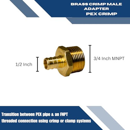2 Pack XFITTING 1/2 inch Pex x 3/4 inch Male NPT Adapter, Barb Crimp - size: 1/2" Pex x 3/4" Male