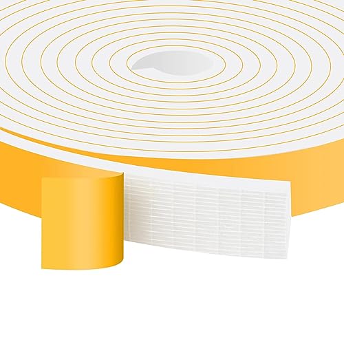 Heavy Duty Foam Weather Strips, 66Ft Bulk Pack, Whole House Sealing | Strong Adhesive, Blocks Drafts, Reduces Noise & Vibration, High Density, Closed Cell Foam Insulation, Removable, No Residue - color: White, size: 1 In x 1/4 In x 66Ft