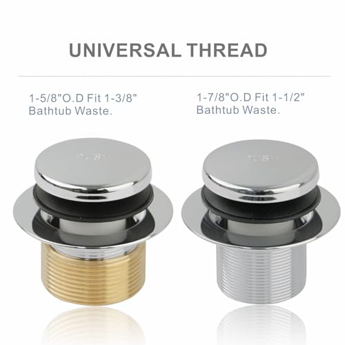 HIDROP Chrome Tip Toe Tub Drain Trim Kit with 2-Hole Overflow Faceplate | Brass and 304 Stainless Steel Tub Drain, Universal Fine/Coarse Thread fit 1-3/8" or 1-1/2" Tub Drain, Bathtub Conversion Kit - color: Chrome, style: 2 Holes