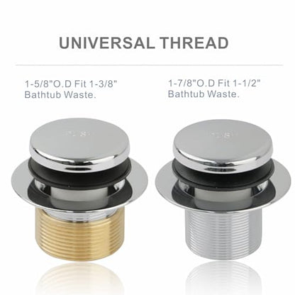 HIDROP Chrome Tip Toe Tub Drain Trim Kit with 2-Hole Overflow Faceplate | Brass and 304 Stainless Steel Tub Drain, Universal Fine/Coarse Thread fit 1-3/8" or 1-1/2" Tub Drain, Bathtub Conversion Kit - color: Chrome, style: 2 Holes
