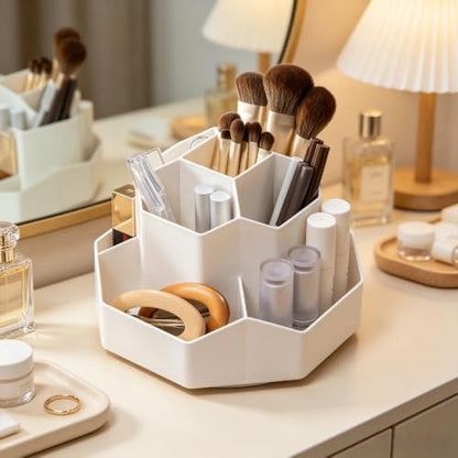 360° Rotating Makeup Brush Holder Organizer with 9 Slots, Makeup Organizers Countertop, Cosmetic Storage for Vanity Desktop Bathroom (White)