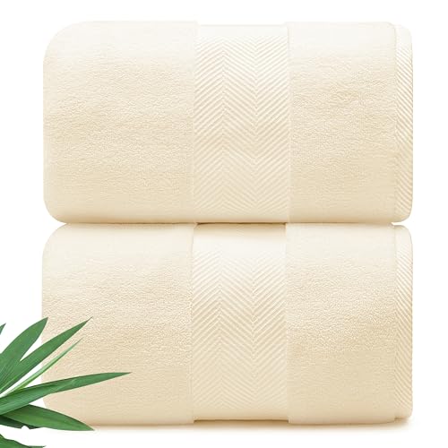 Alusa Home Ultra Soft & Plush Viscose from Bamboo Bath Sheets - 700 GSM Pack of 2 - Extra Large 70x35 in - Super Absorbent & Quick Drying (Papyrus) - color: Papyrus, size: 2pc Bath Sheets