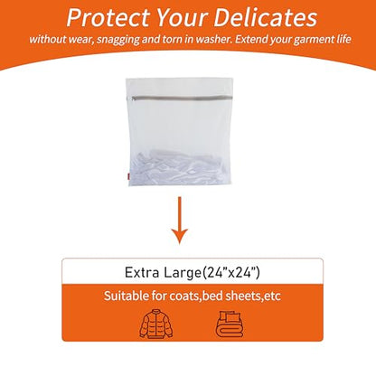 Mesh Laundry Bags 2 Pack (XX-Large, 24x24”) | Sturdy Zipper, For Delicates, Lingerie, Coats, Baby Clothes, Underwear, Washing Machine & Dryer Safe - size: 2 Jumbo