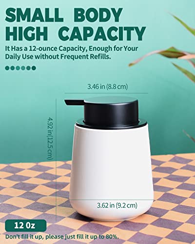 Bosilunlife 12Oz Ceramic Foam Soap Dispenser for Bathroom Kitchen Counter | Premium countertop foam pump creates delicate dense foam, stable desktop placement,Matte White - color: Matte White