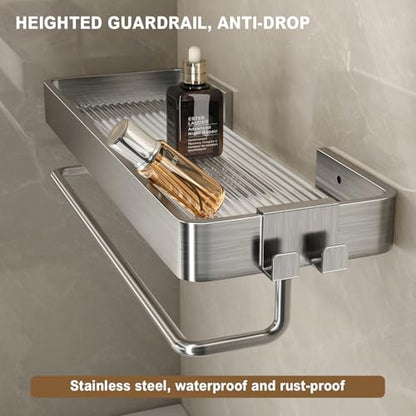 Stainless Steel Wall Mounted Bathroom Shelves - 2-Tier Floating Shelf with Removable Hooks (Brushed Nickel) - color: Brushed Nickel(rectangular)