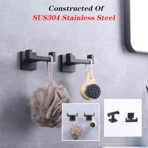 GERZWY Matte Black Bathroom Double Towel Hook Stainless Steel Coat/Robe Clothes Hook for Bath Kitchen Modern Hotel Style Wall Mounted 2 Pack AG1417B-BK - color: Black